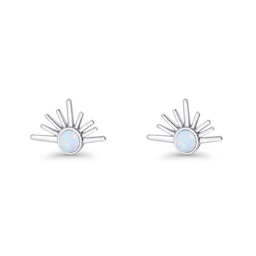 Round 7.5mm Sunset Stud Earring Lab Created White Opal 925 Sterling Silver Wholesale